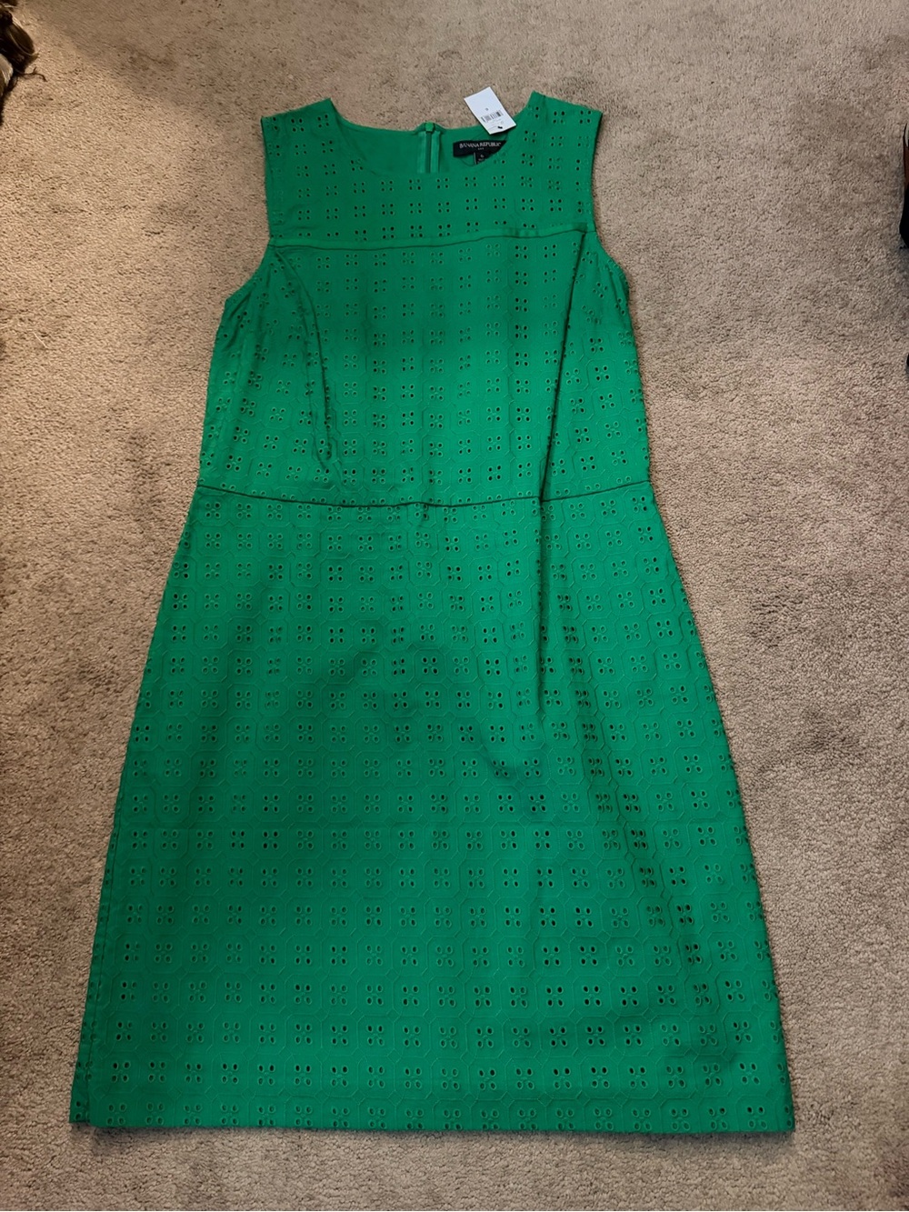 Banana Republic Size 6 Green Eyelet Sleeveless Sheath Dress